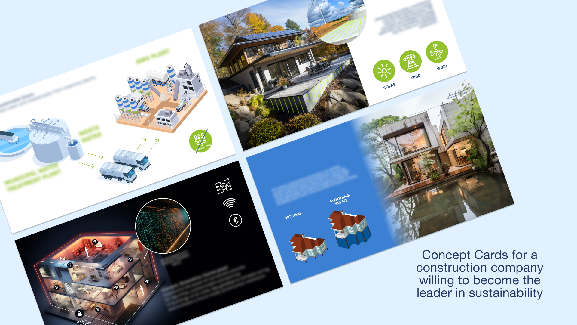 Sustainability concept cards for construction company