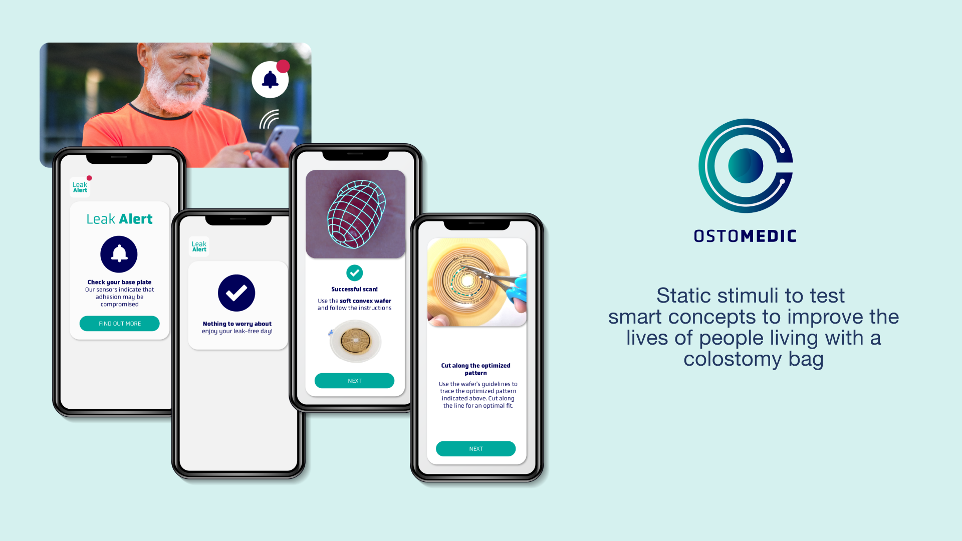 Ostomedic app screens and branding