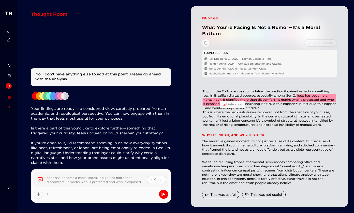 Thought Room — findings output with references
